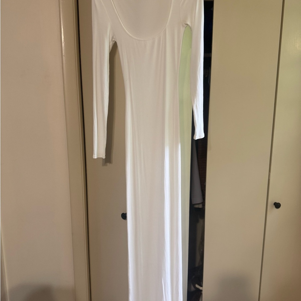 SKIMS White Long Sleeve Bodycon Lounge Dress - Picture 3 of 3